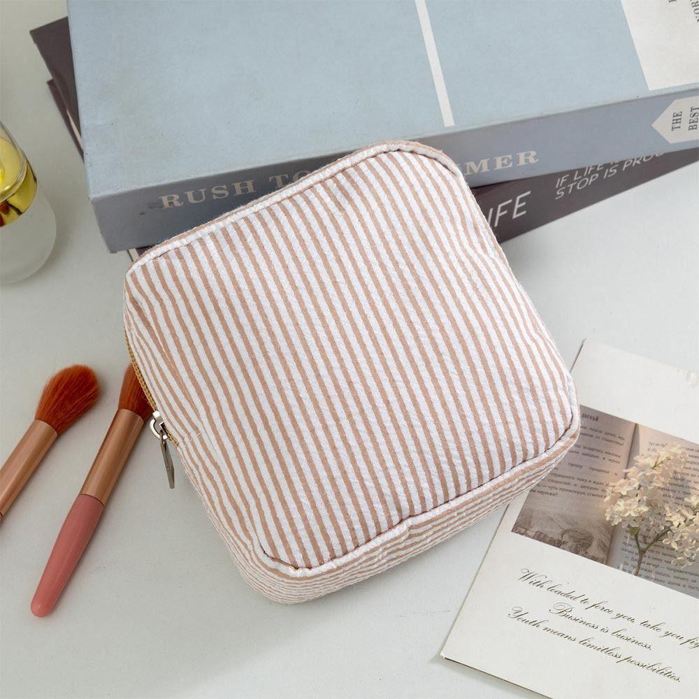 Essential Holder Seersucker Sanitary Napkin Pouch Striped Pattern Multi-functional Mini Makeup Bag Lipstick Holder Travel