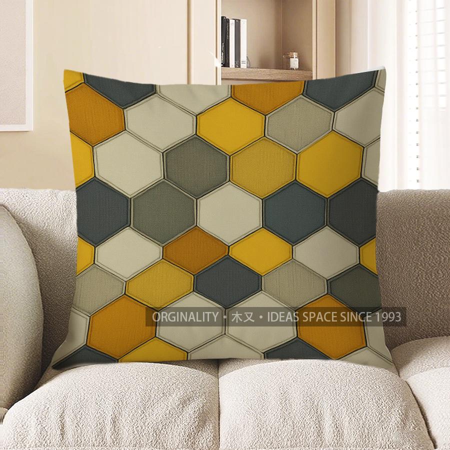 Home Decor Colorful Hexagonal Pattern Decorative Pillow Cover Pattern Cushion Cover Suitable For Sofa Bedroom Car Pillow Cover