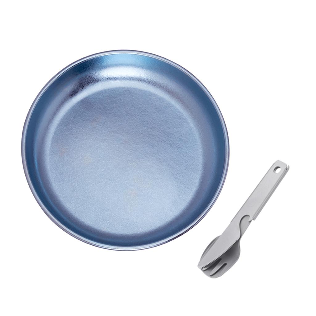 Camping Plate with 3 PCS Suit Integrated Tableware Titanium Plate BBQ Plates Metal Camping Plates S