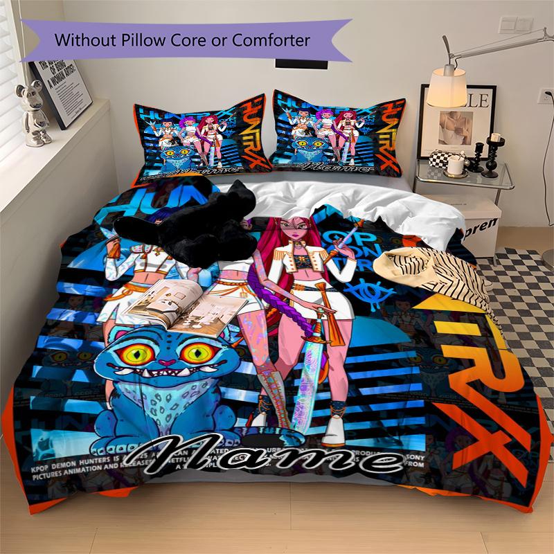 Custom Textile Kpop Demon Hunters Bedding 3 Piece Set HD Print Duvet Cover Pillowcases for Teens Adult Bedroom Decoration