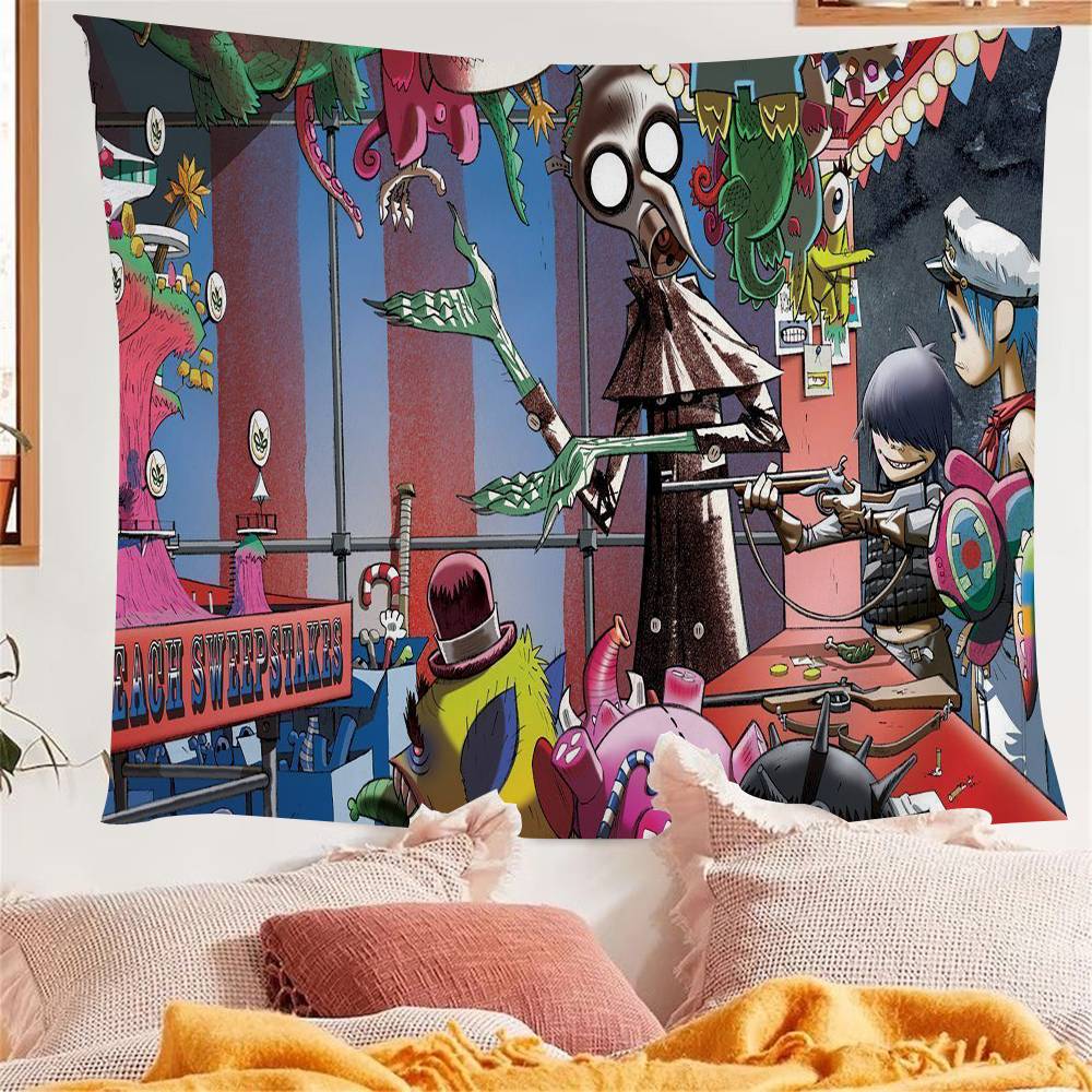 Virtual Rock Band Gorillaz Music Anime Tapestry Hanging Tarot Hippie Wall Rugs Dorm Home Decor