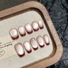 Handmade Wine Red Cat Eye French Tip Short Square Full Cover Press On Nails Simple Fake Nail Manicure