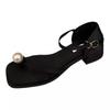 French High-end Pearl Open-toed Sandals Women's Summer 2025 New Shoes Square Heel Silver Roman Shoes