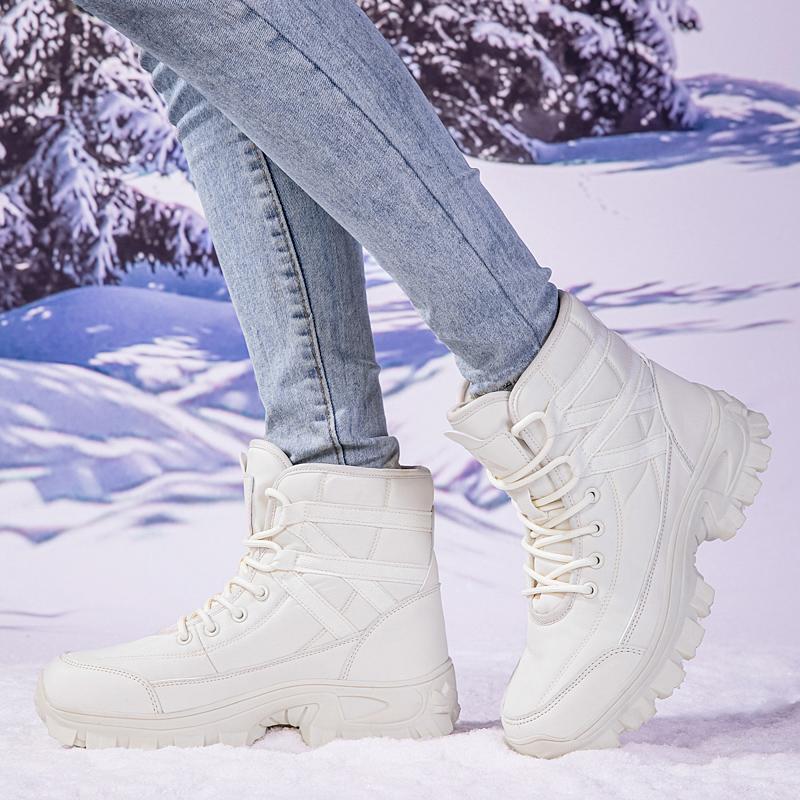 Damen Schneestiefel Hohe Outdoor Sportschuhe Plüsch Warm Baumwollschuhe Rutschfest Gehen Freizeitschuhe Dicke Sohle Verschleißfest