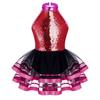 Gymnastics Dress for Girls Sparkling Sequins Ballet Dance Dresses Hollow Back Skirted Ballerina Costume