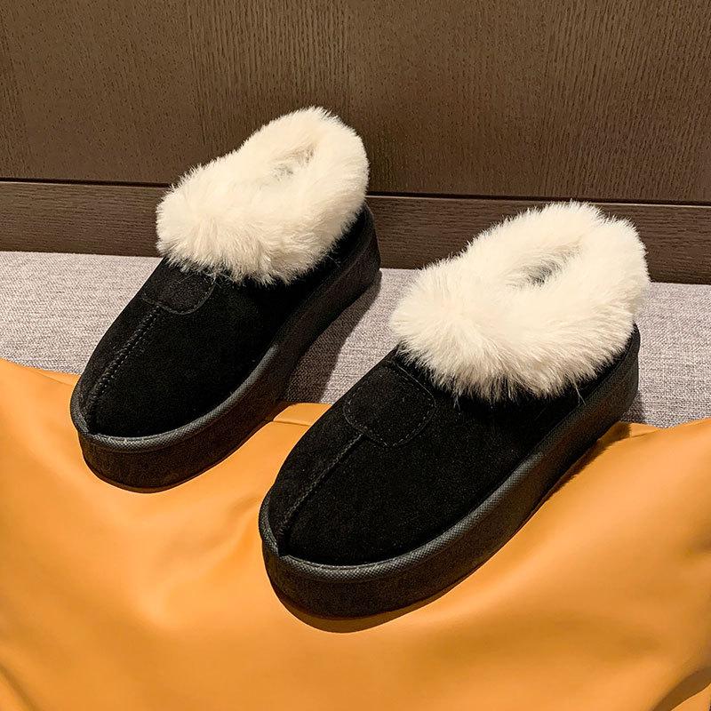 thick-soled snow boots, piled and thickened warm low-top cotton shoes, new winter fluffy shoes, bread shoes