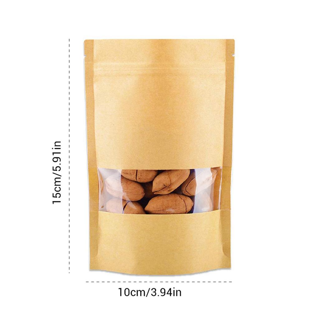 50Pcs Stand Up Pouch Bags Kraft Pouches with Tear Notch and Matte Window Re Able Zip Lock Food Storage Bags
