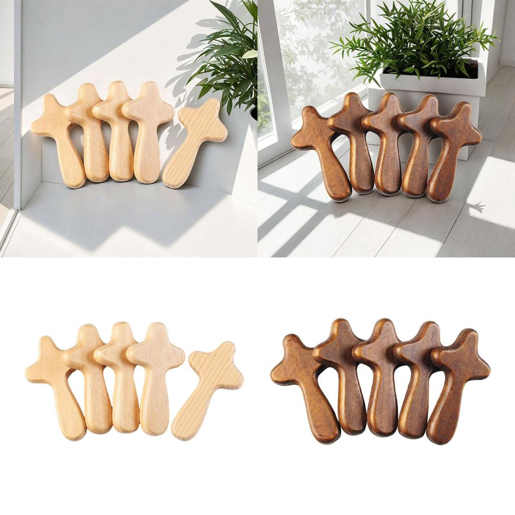 5Pcs Wooden Holding Cross Colleague Comfort Small Decoration Family Religious Person Hand Held Prayer Cross Pinewood Wood Cross