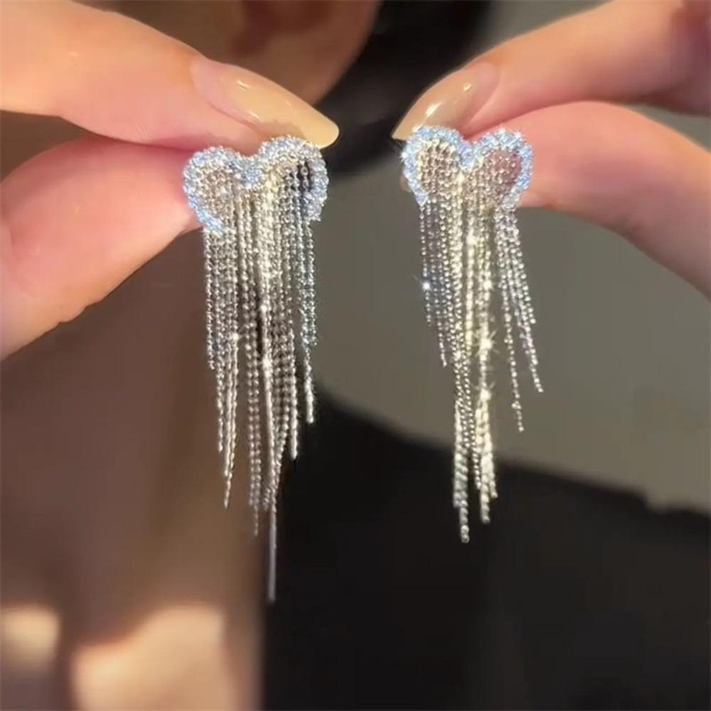 Hoop Tassel Stud Earrings Alloy Long Tassel Earrings Elegant Stud Earrings  Woman Girls