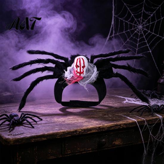 Non Restraining Pet Clothing for Active Pets Spider Costume, Halloween Cat Outfit with Skull Face, Black Cute Transformation Birthday Holiday Apparel