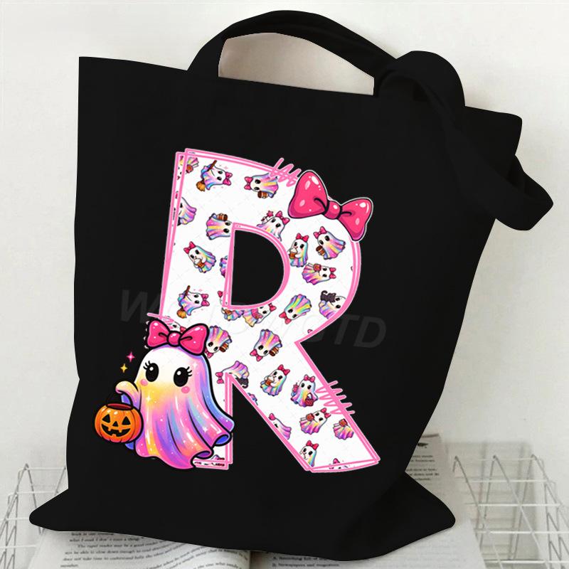 Halloween personalized print student canvas bag tutoring bag 26 letters fashion shoulder bag women large capacity