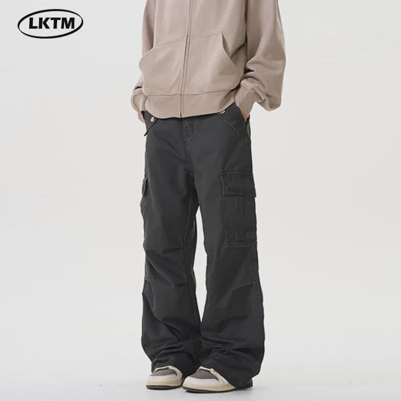 

LKTM Унисекс Американский Ретро Повседневные Широкие Винтажные Рабочие Брюки с Эффектом Стирки M [Recommended 110-125 jin] серый