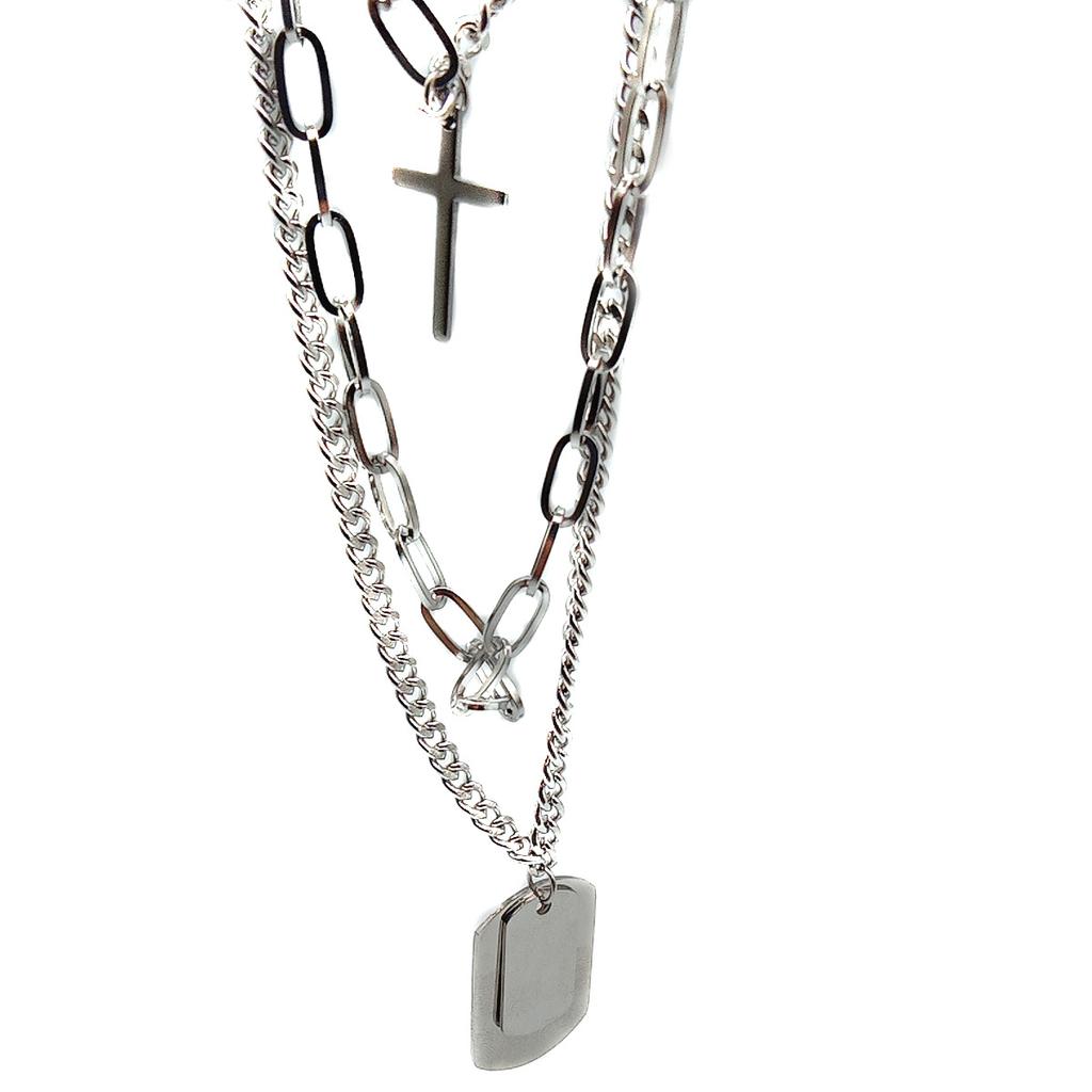 European and American tide cold wind multi-layer hip-hop titanium steel necklace cross stacked necklace men's sweater chain accessories