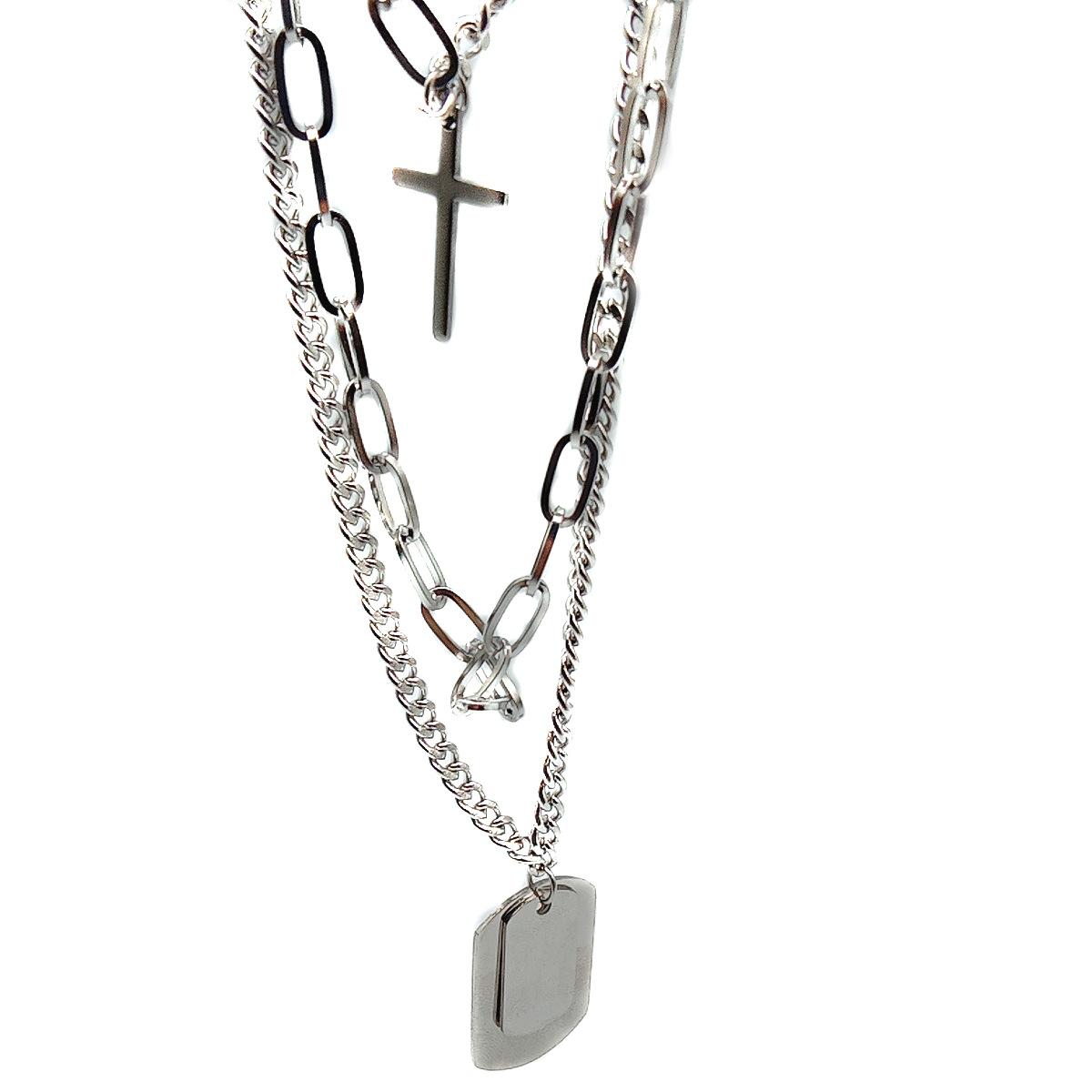 

European and American tide cold wind multi-layer hip-hop titanium steel necklace cross stacked necklace men s sweater chain accessories