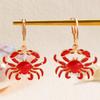 European & American Beach Resort Alloy Drip Oil Red Lobster & Blue Crab Earrings for Women