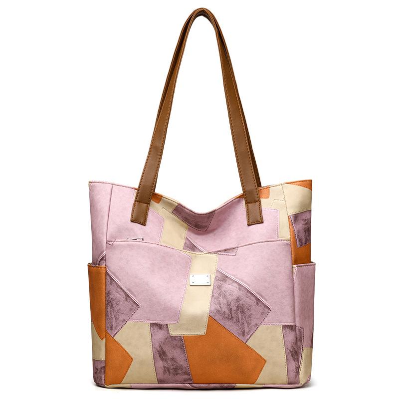 Women's Fashion Large Capacity Soft Surface Splicing Contrast Color Tote Bag Summer Shopping Bag Underarm Shoulder Bag