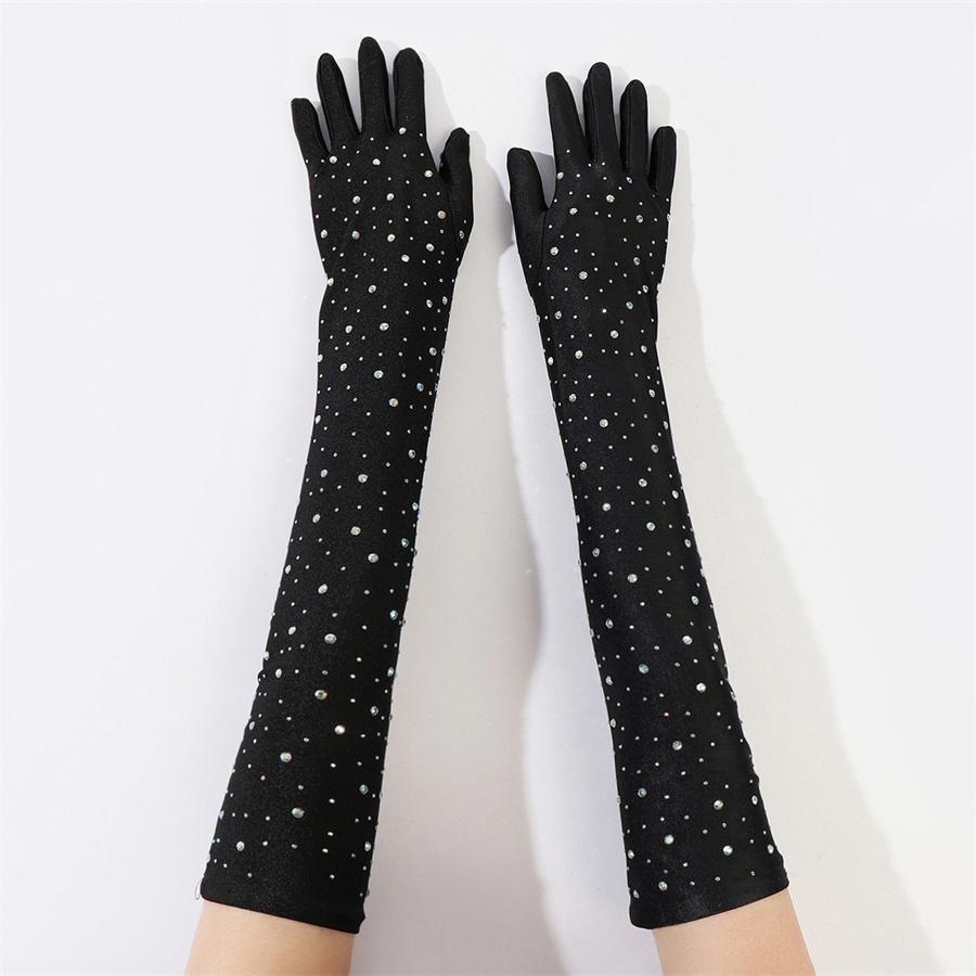 Длинные перчатки со стразами, черные перчатки до локтя с закрытыми пальцами для вечерней вечеринки, свадьбы и косплея L