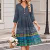 Damen Casual Kleid mit Blumenprint, V-Ausschnitt und 3/4 Ärmeln