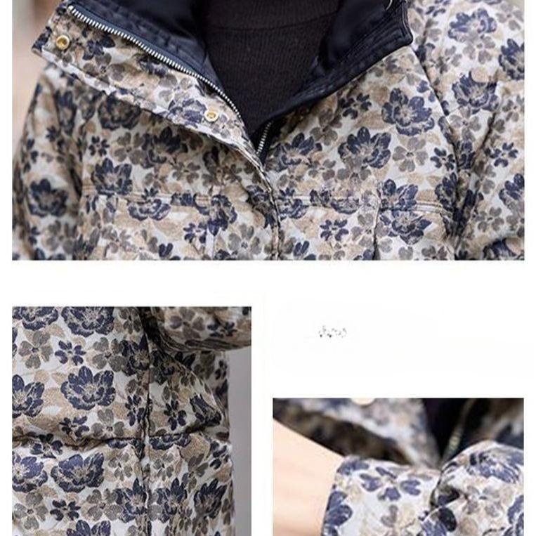 Winter Cotton Jacket Short Padded Coat Stand Collar Loose Streetwear Printed Fashion Outwear