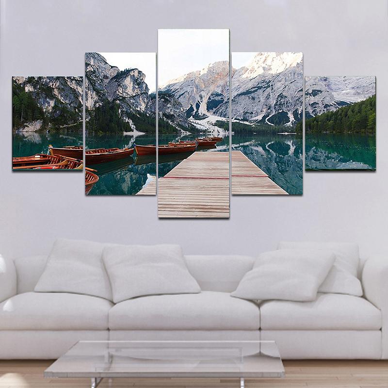 

5 шт. пейзаж лодка озеро Брес Италия холст живопись Изумрудная гора постеры и принты настенные панно домашний декор без рамки 20x35cm*2 20x45cm*2 20x55cm*1