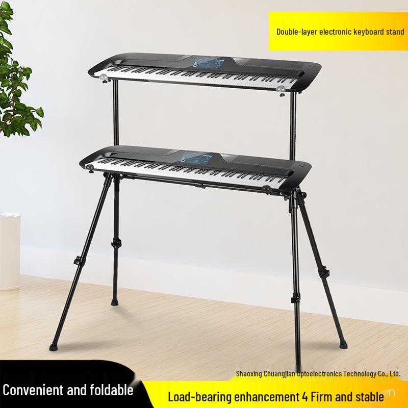 Double-Layer Foldable Thick Keyboard Stand for 61/88-Key Electric Pianos