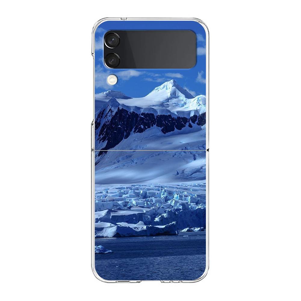 Transparent Phone Case For Samsung Galaxy Z Flip 3 4 5 6 7 Hard Folding PC Z Flip3 Flip4 Cover Antarctica snow scenery