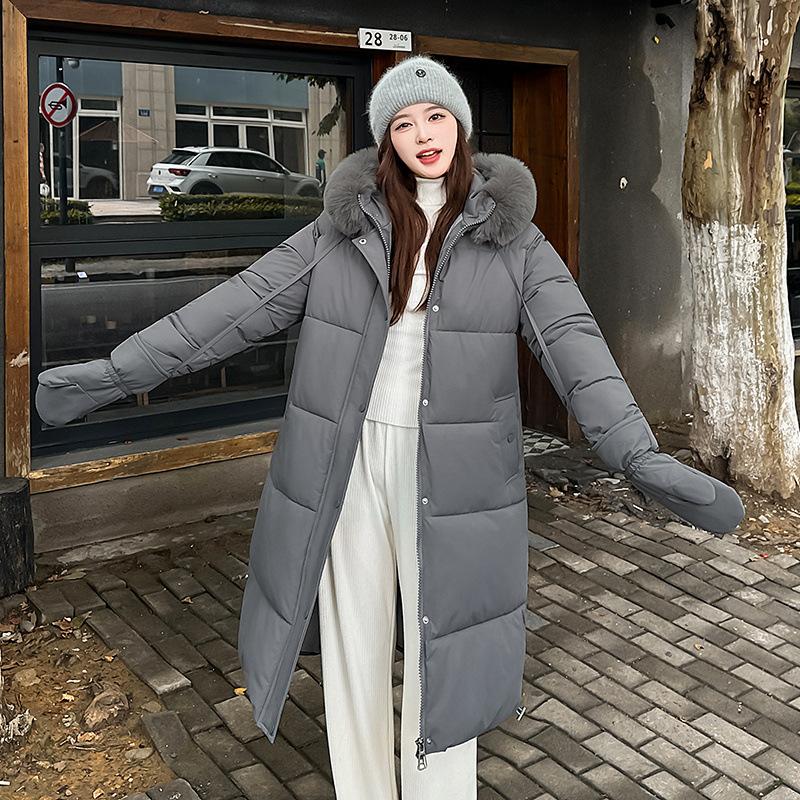 Cotton clothes women's short models, new winter loose hooded fur collar thickened warm medium and long bread clothes jacket