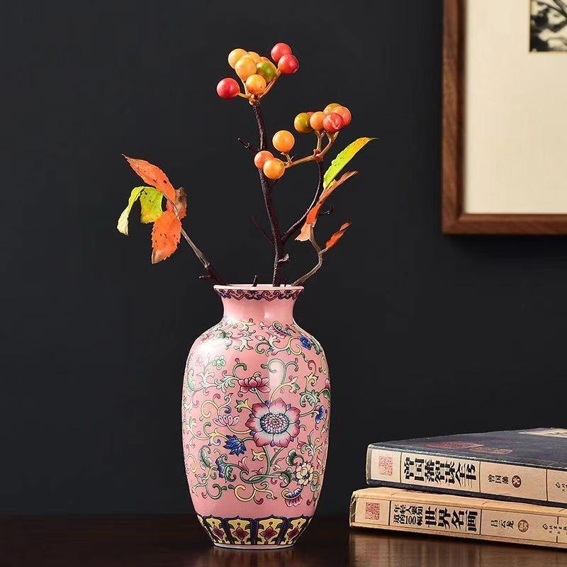 Enamel Flower Vase Decoration New Chinese Retro TV Cabinet Decoration Ceramic Minimalist Chinese Flower Arrangement Vase ZF517