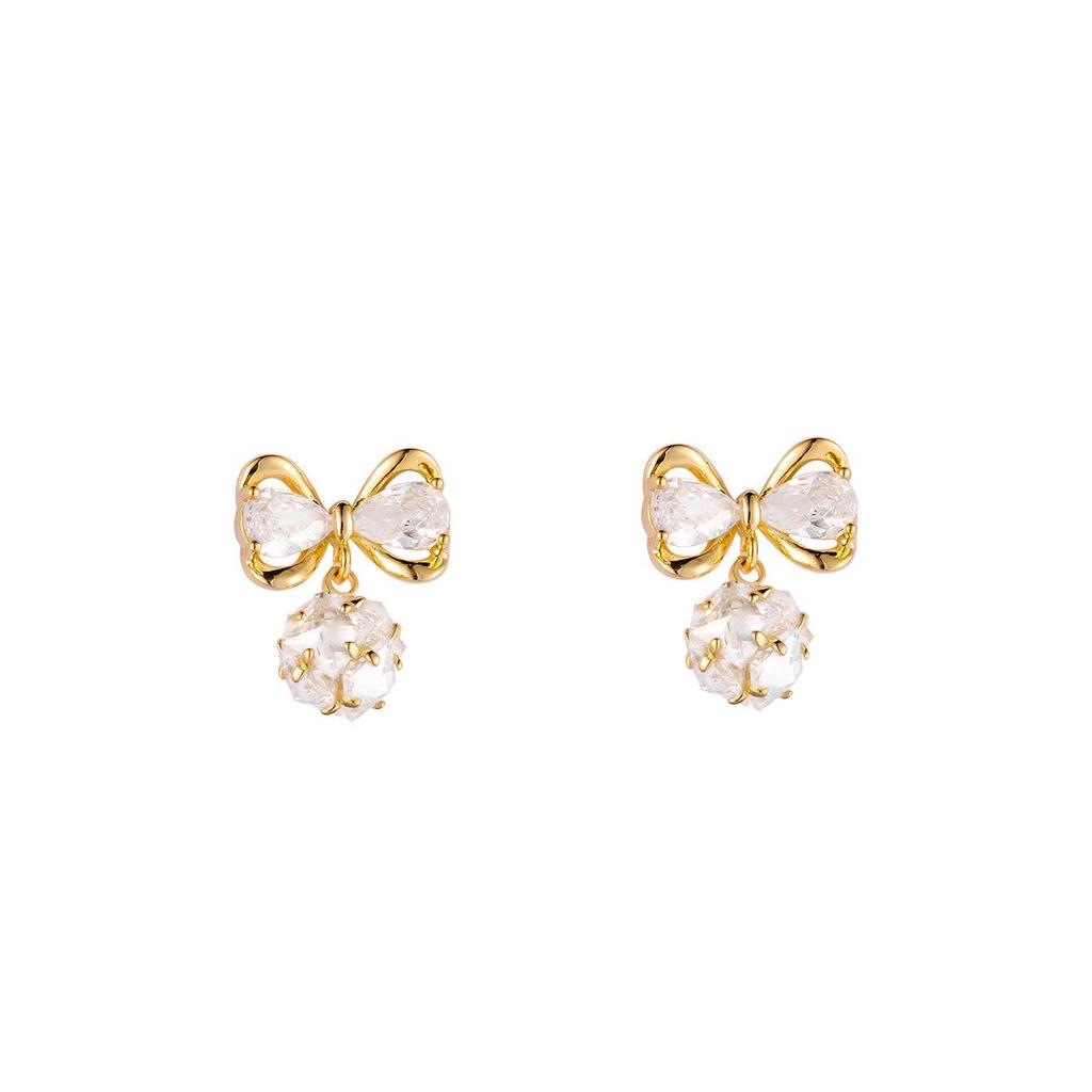 Exquisite Zircon Bow Pendant s925 Silver Stud Earrings for Women