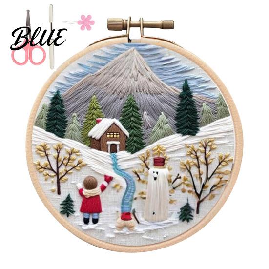 Handmade Christmas Embroidery Set with Santa Claus Landscape Starter Kit Winter Adult Craft Pattern Threads