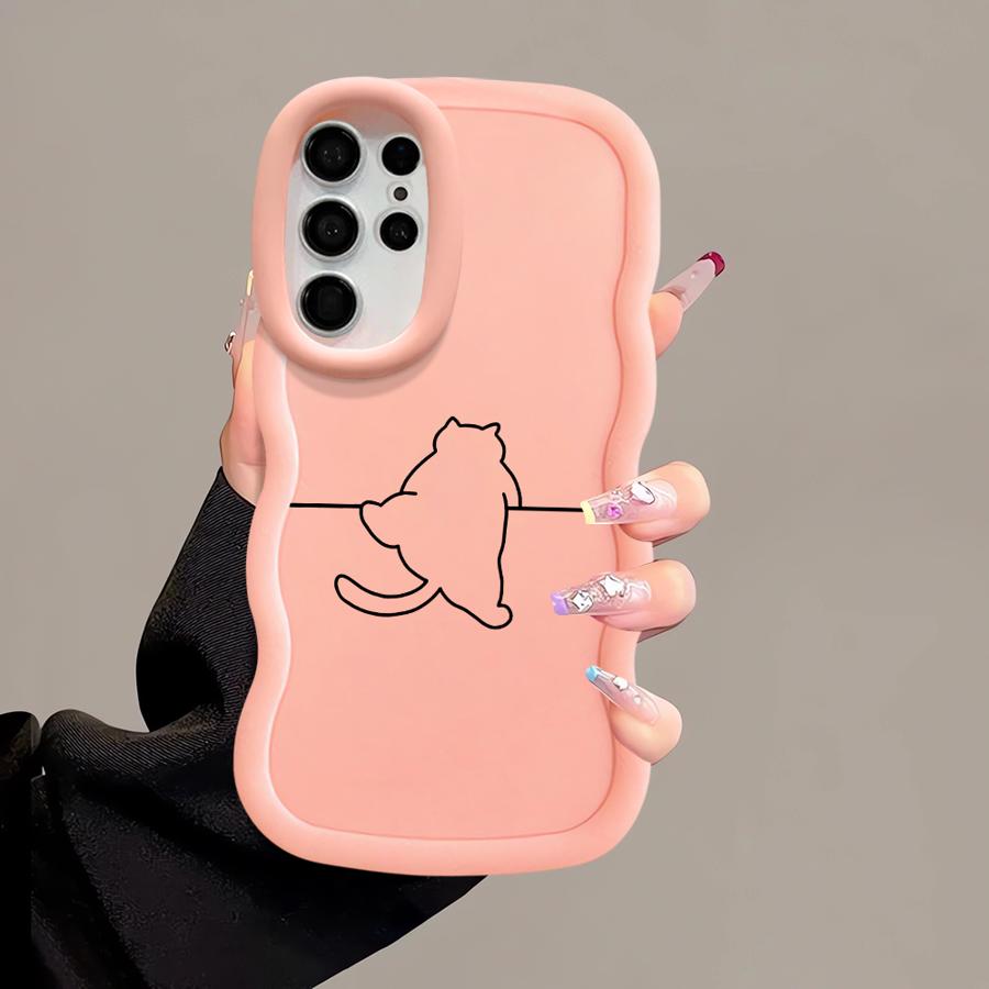 Soft Phone Cover Case for Samsung Galaxy S23 Plus S21 S22 Ultra A25 A26 S20 FE S24 S25 A54 A55 A35 A34 A24 A36 Cute Line Cat