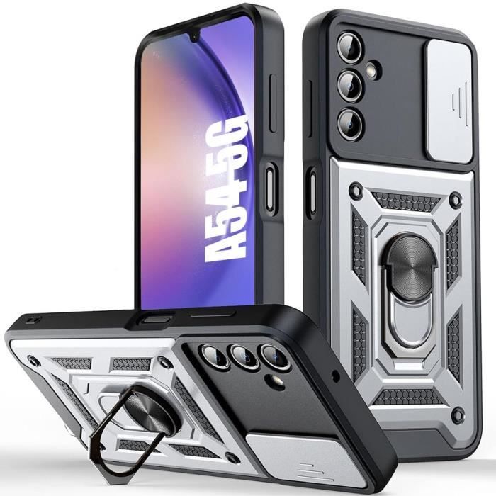 Coque pour Samsung Galaxy A54 5G - Antichoc - Argenté - Support Anneau - Protection Caméra Arrière