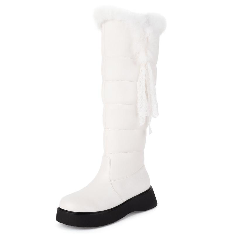 

Зимняя обувь Мех Плюш Снежные сапоги Женские Белые Черные 2025 Мода Повседневные Каблуки-клинья Сапоги до колена Женские Удобные Водонепроницаемые 34 белый