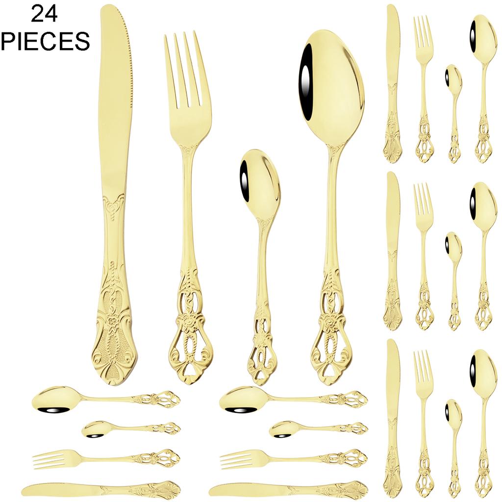 24 Teile/satz Vintage Geschirr Set Edelstahl Besteck Set Schwarz Besteck Set Messer Gabel Kaffee Löffel Geschirr Küche Besteck