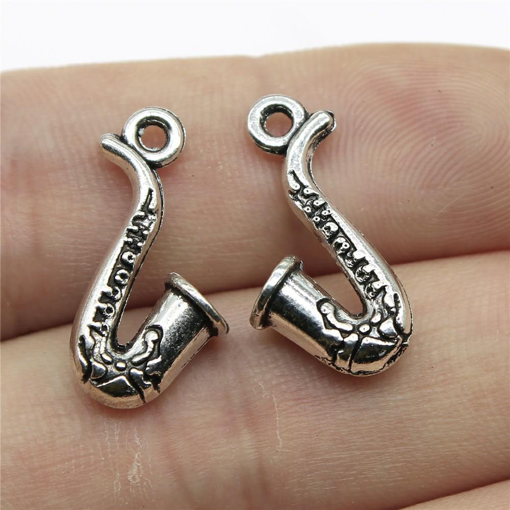 10pcs Musical Instrument Charms Antique Silver Color Guitar Microphone Violin French Horn Charms For Jewelry Making
