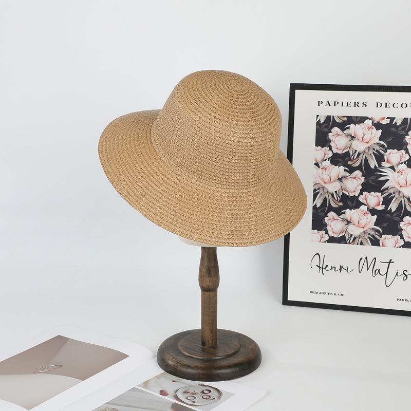 Summer Female Straw Hat Flat Top Hat Seaside Vacation Beach Straw Hat Sunshade Sunscreen DIY Handmade