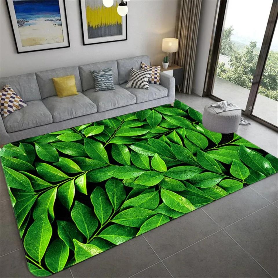 Living Room Carpet Green Leaf Printing Bedroom Entrance Door Mat Non-slip Bedside Home
