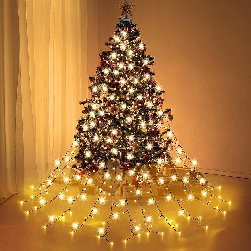LED with Ring Christmas Tree Lights, Decorative Roof Lights String Garden Courtyard Outdoor Wall Tree Coat Waterfall Lights