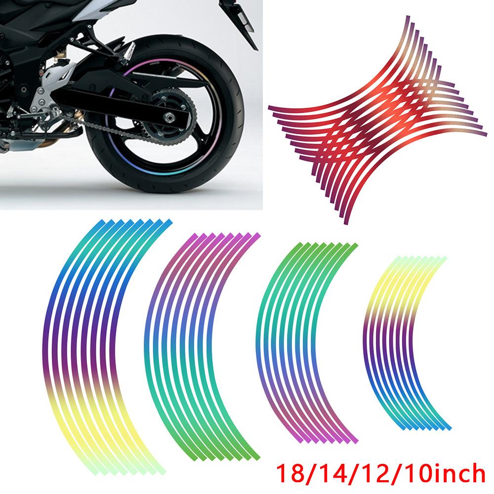 16pcs Car Wheel Tire Stickers 17"18" Strips Motorcycle Reflective Rim Tape Motorbike Auto Decals
