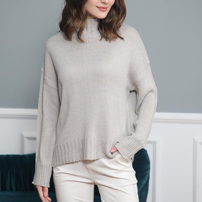 Women S High Neck Long Sleeve Solid Knit Pullover Sweater