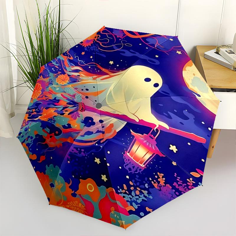 

1pc Colorful Floral Broomstick Lantern Holder Automatic Opening/Closing Umbrella with Foldable Design, Iron Frame for Outdoor Use, Perfect Gift f