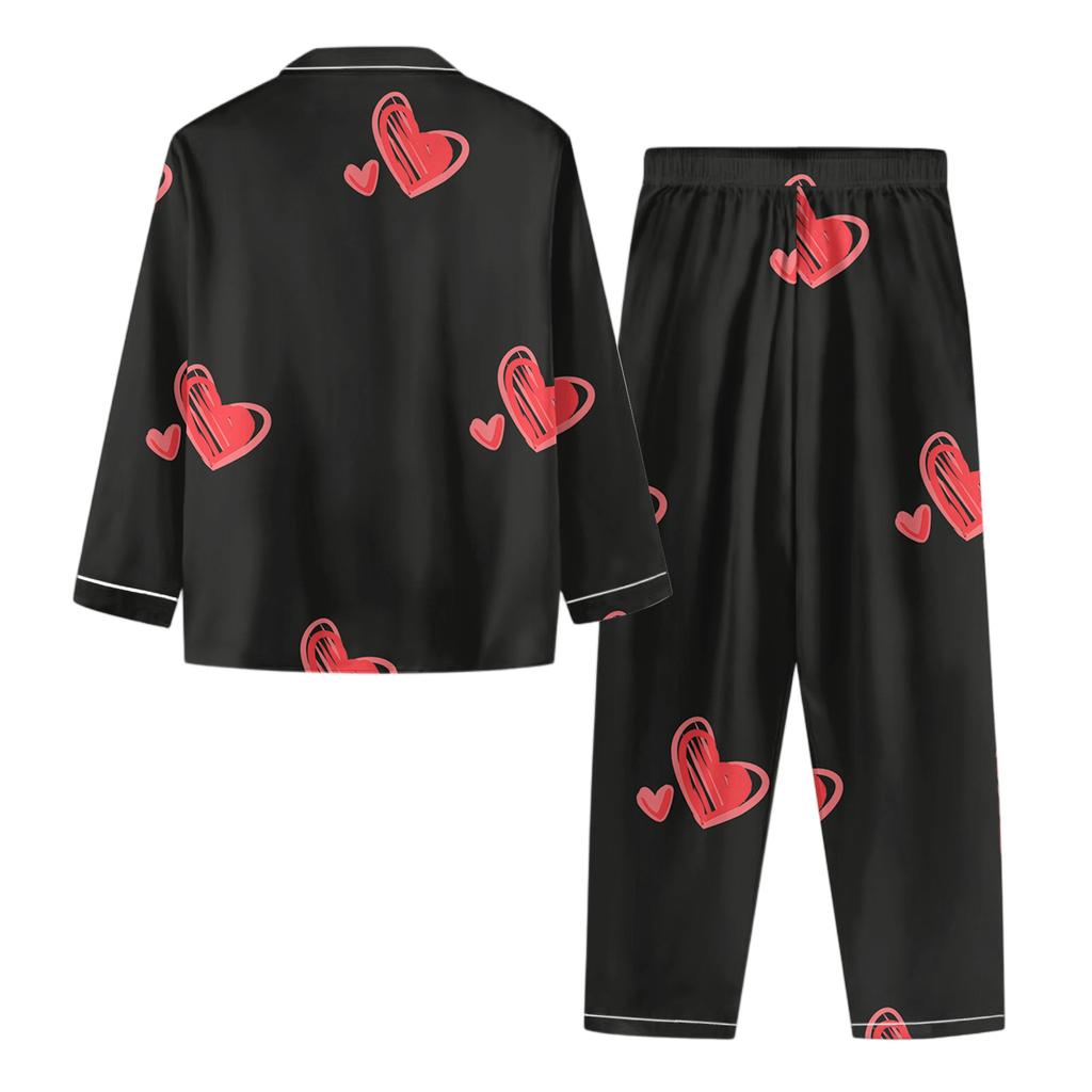 Women's Casual Fashion Heart Print Long-Sleeved Top And Trousers Homewear Set