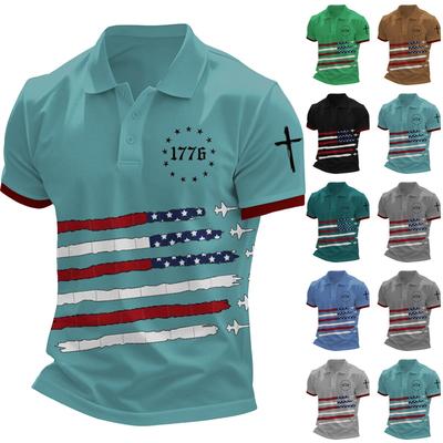 Fashionable Men's Casual Independence Day Printed Neck Short Sleeve Top