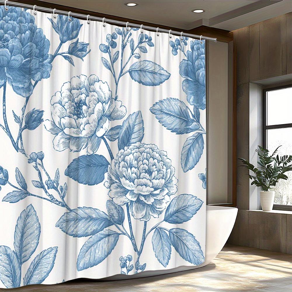 

1Pcs Vintage Floral Hand Painted Blue Peony Shower Curtain, Polyester Fabric, Machine Washable, Suitable For Bathroom Decoration W60H190(CM)-1 Pcs