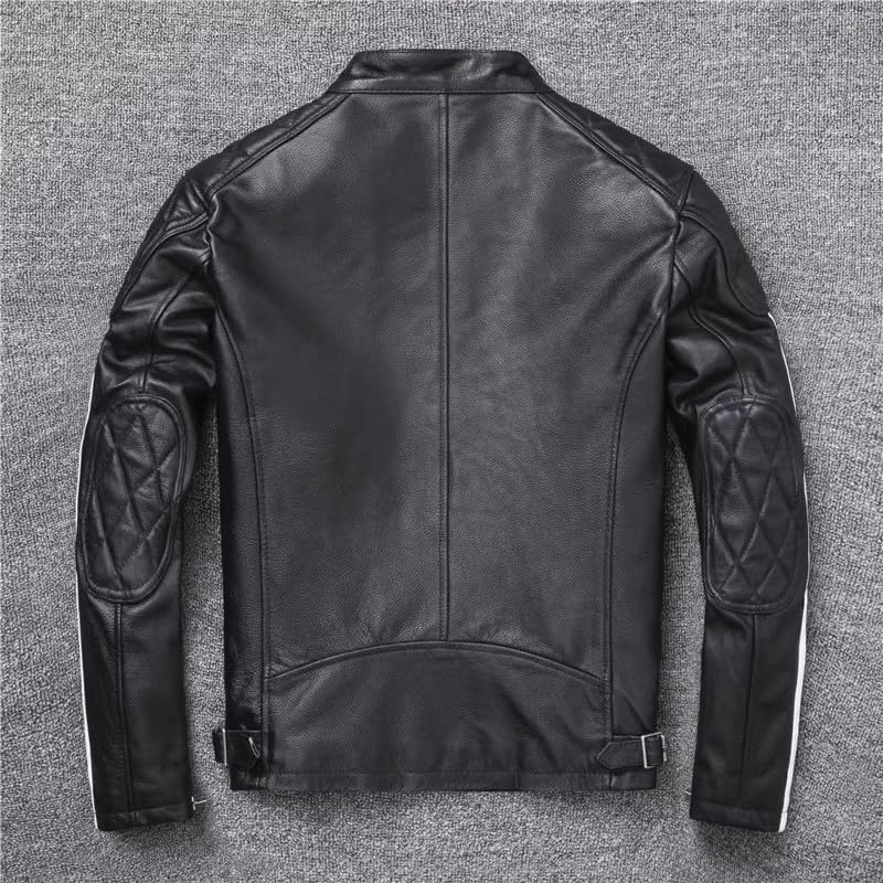 CHEJI Genuine Leather Military Biker and Popular for and Winter Black Jacket, Men's Double-Breasted Jacket, Jacket, Short, Simple, Cold-Weight