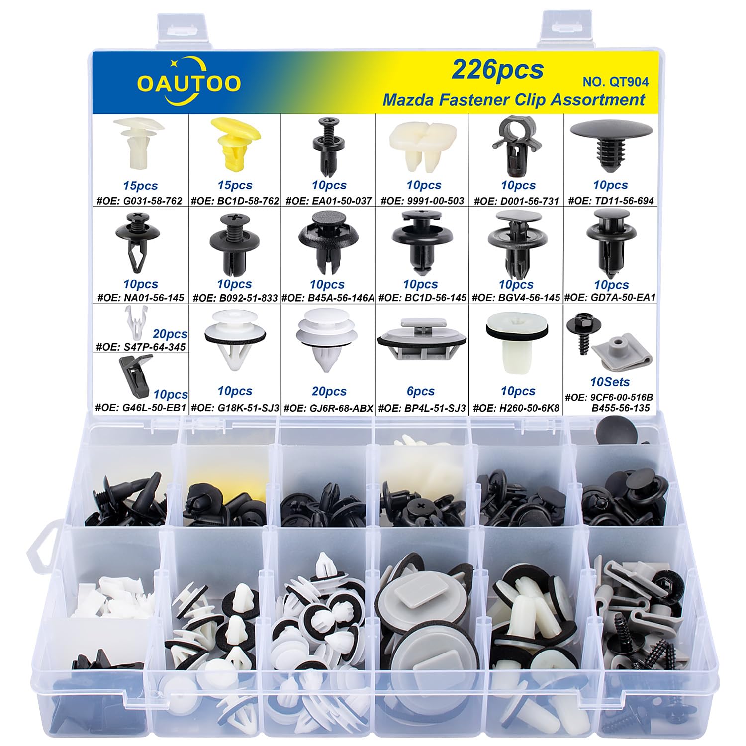 OAUTOO 226pcs for Mazda Body Interior and Exterior Retainer Fastener Clip Assortment