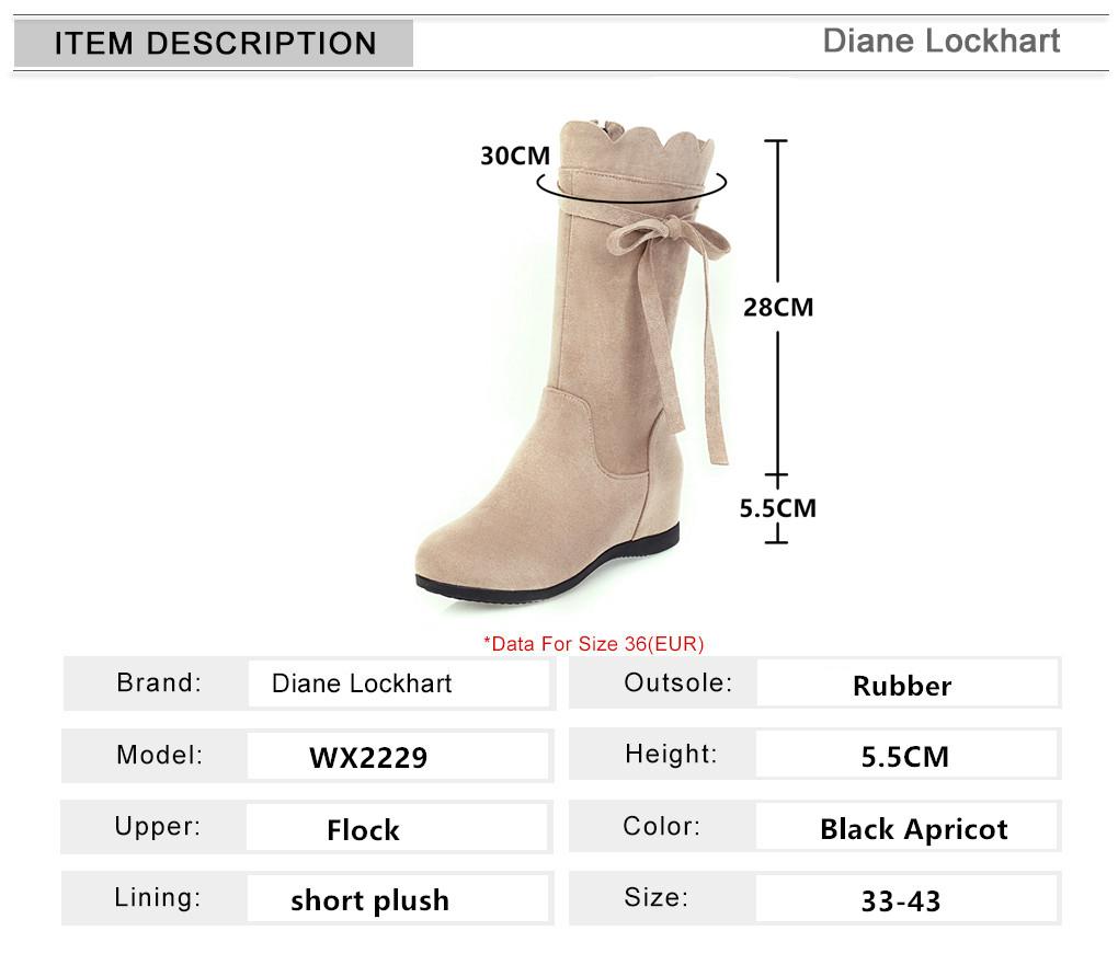 Fashion Women Winter New Versatile Boots Mid Calf Low Heeled Zip Boots Chunky Heel Bow Boots Sweet Girls Botas Mujer Black Apricot