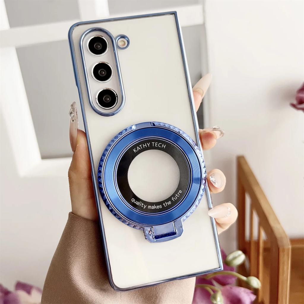 360° Magnetic Ring Holder Kickstand Plating Clear Phone Case for Samsung Galaxy Z Fold 5 4 3 Fold5 Fold4 Fold3 5G Cover