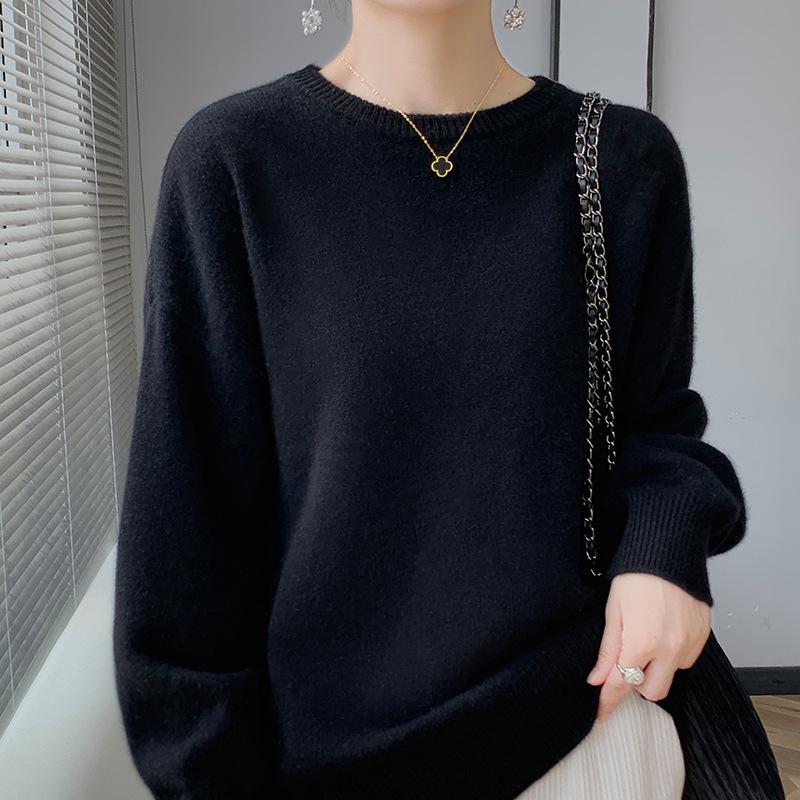 2023 Autumn/Winter Women's Drop Shoulder Pure Wool Knit Sweater - High-End, Loose, Lazy Style Inner Wear.