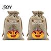 Lightweight Candy Carriers 2Pcs Halloween Pumpkin Drawstring Bags for Treats, Retro Burlap Pattern Party Favors Trick or Treat Bags, Portable